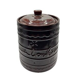 Vintage Marcrest Brown Daisy Dot Oven Proof Stoneware Cookie Jar MCM
